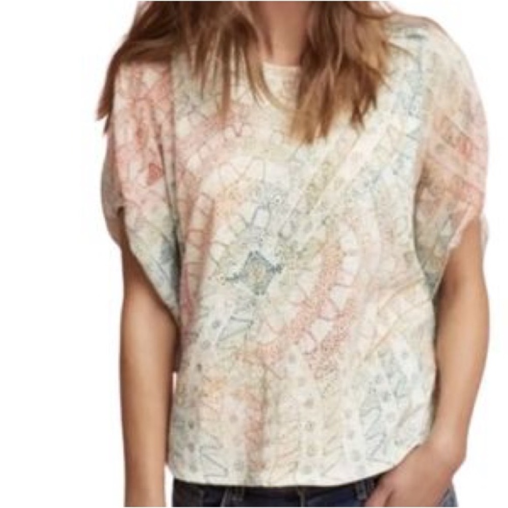 Anthropologie Eri + Ali Briony Batwing Sleeve Top Green, Orange, Blue and Ivory - Picture 4 of 16
